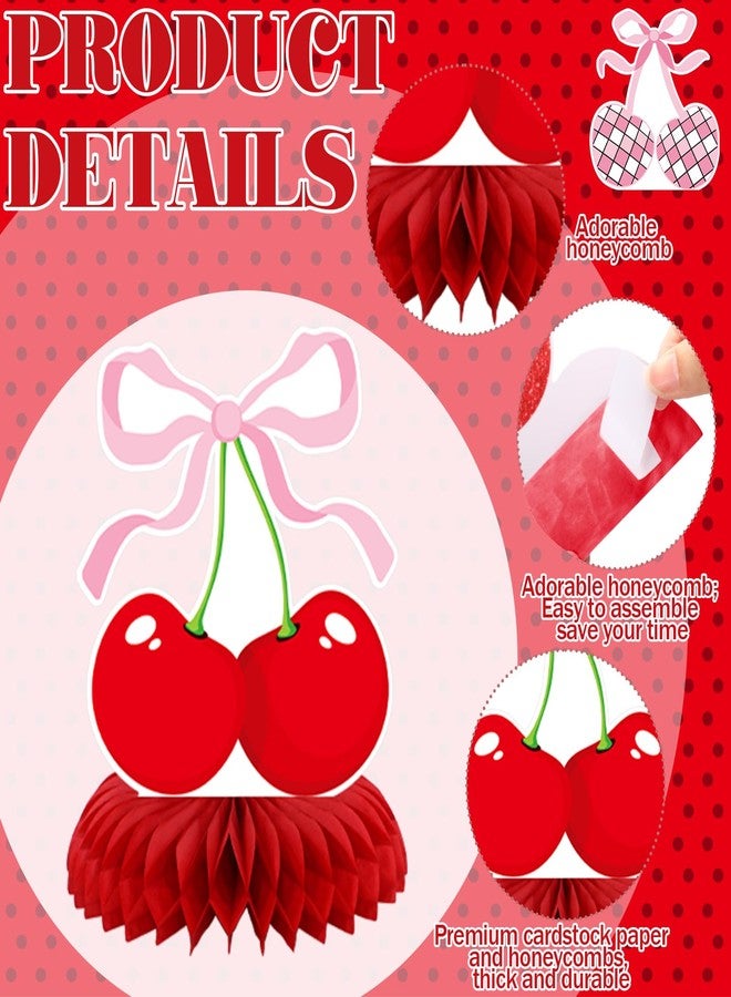 Weekgrat 12 Pcs Cherry Birthday Party Decoration She's the Cherry on Top Honeycomb Centerpiece 3D Red Pink Bow Table Decoration Table Topper for Women Bachelor Baby Shower Party Supplies - Image 4